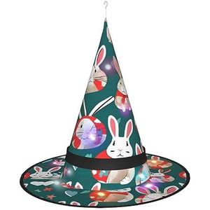 OdDdot Heksenhoed met konijntjeshaas, led-gekleurd licht, geschikt voor Halloween, Kerstmis, rollenspel en meer