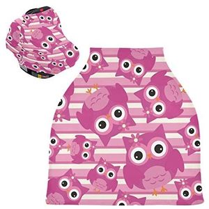 Cartoon Roze Uil Stretchy Baby Auto Stoelhoes, Luifel Verpleging Covers, Zacht Ademend Winddicht Sjaal Wisselpad voor Winter Baby Borstvoeding Jongens