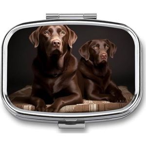 Bruine Labrador Retriever Pil Organizer Vierkante Geneeskunde Case met Spiegel Dagelijkse Pillendozen voor Portemonnee Mini Medicine Opslag Container Doos Compacte Pillenhouder voor Vitamines