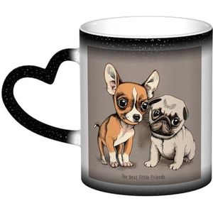 XDVPALNE Chihuahua Bulldog schattige mopshond huisdier dier vrienden puppy beige, keramische mok warmtegevoelige kleur veranderende mok in de lucht koffiemokken keramische beker 330 ml