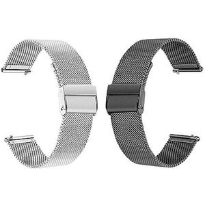 2 Stuks Smartwatch-band 10MM -22MM Horlogeband In Milanese Stijl Quick Release-304 Roestvrij Staal Voor Mannen En Vrouwen (Color : Silver+Black, Size : 17MM)