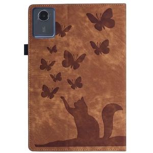 Tablet PC-hoes Compatibel Met Lenovo Tab M11/Lenovo Xiaoxin Pad 2024 11,0 Inch TB330F Reliëf Opvouwbare Standaard Beschermhoes Flip Case Schokbestendig PU-leer Kaartsleuf Tablet Shell Bescherming(Kahv