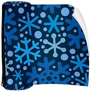 Potlood Case Pen Tas Houder met Rits Coin Organizer Tassen Make-up Cosmetische Pouch voor Vrouwen Tiener Meisjes Jongens Kinderen, Blauwe Kerst Sneeuwvlokken