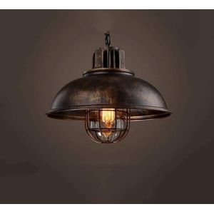 LANGDU Industriële koepel boerderijkroonluchter, vintage keukeneiland hanglamp, E26 basis verstelbare hoogte hanglamp for keukeneiland studeerkamer woonkamer bar(Rust color)