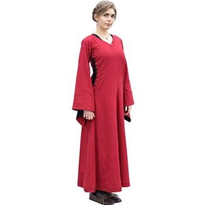 Battle-Merchant Amal - Dames middeleeuwse jurk/bliaud - hellevensters - lange trompetmouwen - reikt tot de grond - vintage, boho - katoen - LARP, Vikingen - kostuum, kledij - rood/zwart - L