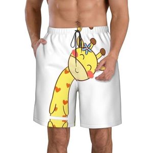 Rustieke Oude Schuur Hout Print Heren Zwemmen Board Shorts Zwembroek Trunks Badmode Sneldrogende Surfen Strand Essentiële Zomer, Schattige strik giraffe, XXL