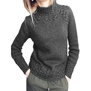 KeYIlowys Vrouwen Trui Pure Kleur Linnen Patroon Trui Gebreide Trui Vrouwen, Grijs, XL