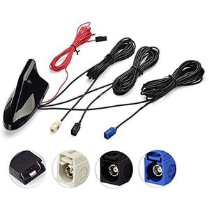 Eightwood DAB Aerial Car Aerial Splitter Fakra Adapter AM/FM Aerial DAB Radio Fakra GPS Roof Antenna Signal Amplifier Car Shark Fin Antenna with Extension Cable RG174 500cm for Car AM/FM GPS DAB