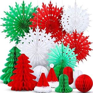 Homo Trends 16Pcs Kerstversiering Sneeuwvlokken Fan Papier Decoraties Kerstbomen Bell Hoed Honingraat Bal Decoraties Voor Plafond/Kamer/Tafel/Opknoping Decoraties