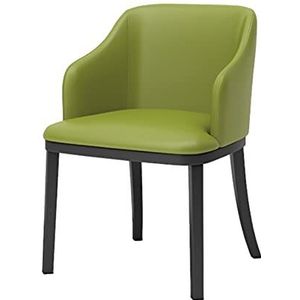 GEIRONV 1 stks Moderne lederen eetkamerstoelen, hoge achterkant gewatteerde zachte zitkamer woonkamer fauteuil zwart metalen poten lounge zijkantje Eetstoelen (Color : Grass green)