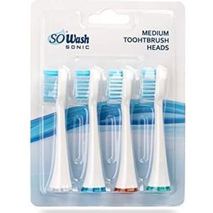 SoWash Sonic Reserveborstels voor sonische elektrische tandenborstel, 4 borstelkoppen, middelgrote borstelharen