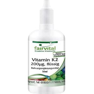 Fairvital | Vitamine K2 vloeibaar 200 µg per 10 druppels - 50ml voor 1/2 jaar - Hoog gedoseerd - Natuurlijk Menaquinone MK-7 van Natto - Veganistisch