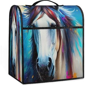 Aquarel Dier Paard Blauwe Achtergrond Koffiezetapparaat Stofkap, Waterdichte Stand Mixer Cover, Thuis Kleine Apparaat Guard Aid Assecories Protector voor Keukenapparatuur 17 inch