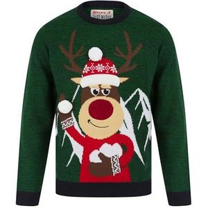 Tokyo Laundry Vrolijk kerstfeest inpakpapier print nieuwigheid kersttrui voor heren, Christmas Mountain - Groen, L