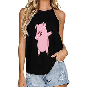 Pig Dabbing Tanktop voor dames, zomer, mouwloze T-shirts, halter, casual vest, blouse, print, T-shirt, 5XL
