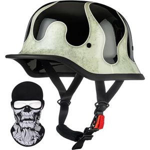 Duitse Motorfiets Half Shell Helm, Retro Half Shell Helm, Jet Helm met Vizier, Snelsluiting voor Cruiser, Chopper, Biker, Bromfiets, DOT/ECE Goedkeuring E,M=54-57CM
