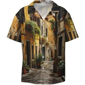 OdDdot Italiaanse Old Street Print Heren Jurk Shirts Atletische Slim Fit Korte Mouw Casual Business Button Down Shirt, Zwart, 3XL