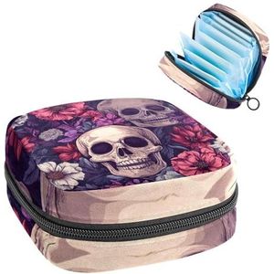 Opbergtas voor maandverband, suikerschedels in bloemenkransen, draagbare maandverband, inlegkruisjes, tampons, maandverband, opberghouder voor vrouwen, school, kantoor