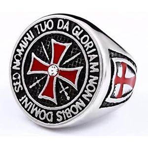 Heavy Metal Crusader Red Cross Ring Men Boys Gold/Silver Color Stainless Steel Knight Templar Ring Male Hip Hop Fashion Jewelry