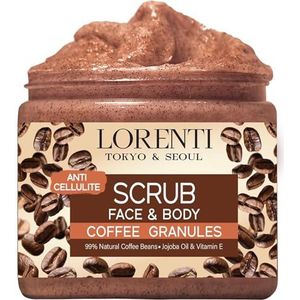 Lorenti Koffie Scrub Gezicht & Lichaam | Jojoba Olie & Vitamine E Anti Cellulite, Striae, Spataderen Rimpel, Detox 500ml