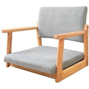FZDZ Japanse massief houten tatami-stoel zonder poten met armleuningen rugleuning vloerstoel comfortabel kussen lage kruk geschikt voor raam, kantoor, thuis (O)