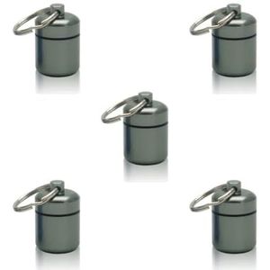 5 Set Mini Pillen Doos Aluminiumlegering Sleutelhanger Fles Backpacken Persoonlijke Tabletten Volwassenen Kinderen Ouderen Waterdichte Verzegelde Container Grijs