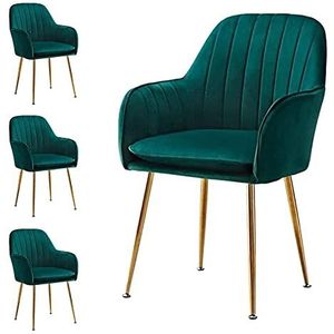 GEIRONV Dining stoelen set van 4, fluwelen zitting en rugleuningen fauteuil met metalen benen woonkamer make-up stoel verstelbare voeten Eetstoelen (Color : Green)