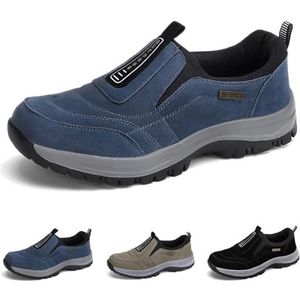 Wandelschoenen Voor Heren Met Steunzool Outdoor Wandelen Orthopedische Schoenen Instappers Waterdicht Antislip Lichtgewicht Loafers Modieuze Lage Veiligheidssneakers (Color : Blue, Size : 46 EU)