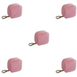 Vrouwelijke Mini Cosmetische Tas Modieuze Container Outdoor Meisjes Effen Kleur Pouch Make-up Reizen Schoonheid Organizer Roze Wit, 5 Set (Roze), as description, als beschrijving
