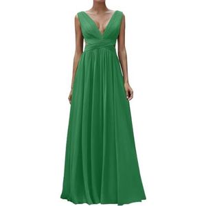 Diepe V-hals Prinses Bruidsmeisjes Jurken Chiffon Galajurken met Split Formele Avondjurk ZM195, Groen, 32