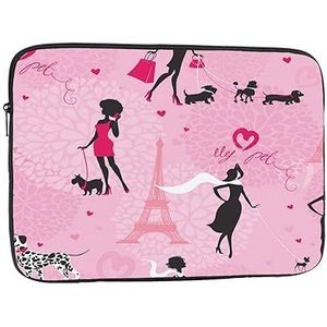 Paris Pug Dog Laptop Sleeve Bag voor Vrouwen, Schokbestendige Beschermende Laptop Case 10-17 inch, Lichtgewicht Computer Cover Bag, ipad case