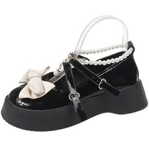 Vintage Mary Jane Enkelschoenen voor dames, schattige Y2K nieuwe kruisschoenen, dikke hak, dikke onderkant, bijpassende pumps, zwart2, 39 EU