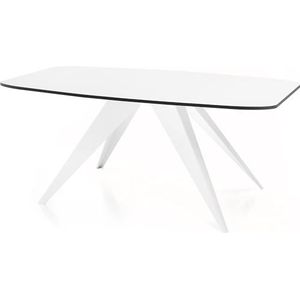 WFL GROUP Eettafel Foster wit in industriële stijl, rechthoekige tafel, uittrekbaar van 180 cm tot 220 cm, gepoedercoate witte metalen poten, 180 x 90 cm, kleur (wit, 180 x 90 cm)