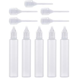 DHSBGWSX 5-delige druppelvormige druppelaars, 5-delige veerdruppelaar, plastic druppelaar, knijpfles met veiligheidssluiting, druppelfles met pen, vloeistoffles