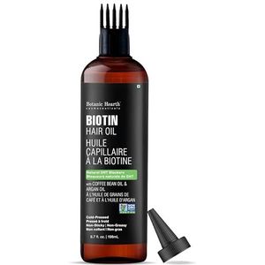Botanic Hearth Biotine haarolie voor haargroei doordrenkt met koffiebonenolie en arganolie | Haarversterkende behandeling | Voedend en volumineus | Niet GMO Geverifieerd | 7 fl oz