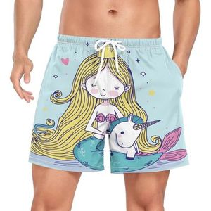Niigeu Cartoon Lady Mermaid Fish mannen zwembroek shorts sneldrogend met zakken, Leuke mode, S