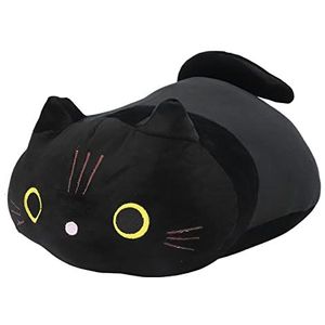 Jauarta Zwarte kat pluche speelgoed zwarte kat kussen, Zachte pluche pop, Kawaii zwarte kat knuffeldieren zwarte kat pluche, schattige zwarte kat pluche speelgoed kat vorm ontwerp sofa kussen