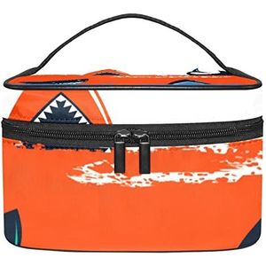 Blauw oranje haai patroon zee make-up tas voor vrouwen meisjes cosmetische tassen met handvat reizen make-up organizer tas, Blauw Oranje Haai Patroon Zee, 8.9x5.9x5.4 Inches, Make-up zakje