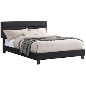 CARO-Möbel Gestoffeerd bed Clifton 140x200 cm, bedstof bekleding in zwart, eenpersoonsbed in Scandinavische stijl, comfortabel gevoerd bed, jeugdbed incl. lattenbodem