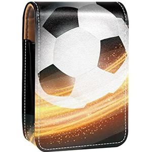 Voetbal Gloeiende Lijnen Achtergrond Lipgloss Houder Lippenstift Case Draagbare Mini Lipstick Opbergdoos Reizen Lipstick Of Organizer Case met Spiegel voor Vrouwen, Meerkleurig, 9.5x2x7 cm/3.7x0.8x2.7 in