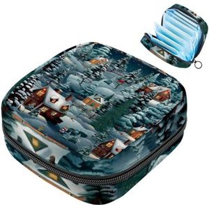 MUOOUM Maandverband Opbergtas, Vrolijk Kerstpatroon Menstruatiecup Pouch, Draagbare Maandverband Opbergzakken Vrouwelijke Menstruatie Eerste Menstruatie Tas voor Tiener Meisjes Vrouwen Dames