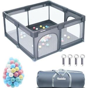 Teddle Grondbox - Baby Speelbox met 50x Speelballen - Kinderbox - Playpen - 120x120cm - Grijs