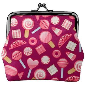 Pink Candy Coin Purse,Lederen Portemonnee voor Vrouwen Mannen, Persoonlijke Kleine Coin Bag, Leuke Coin Pouch met Kiss Lock, Roze Snoep, Eén maat, Schattig