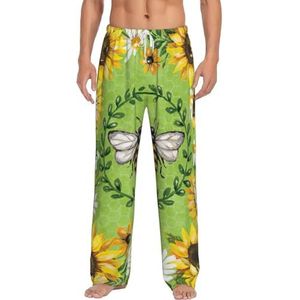 Bee & Sunflowers Lange loungewear voor heren, nachtkleding, pyjamabroek, nachtkleding met zakken en trekkoord, Wit, S