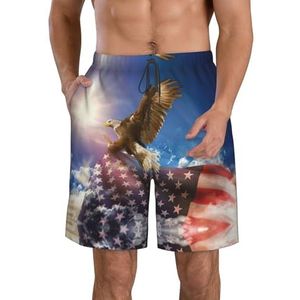 American USA Vlag Eagle Art Print Heren Zwemmen Shorts Trunks Mannen Sneldrogende Ademend Strand Surfen Zwembroek met Zakken, Wit, L