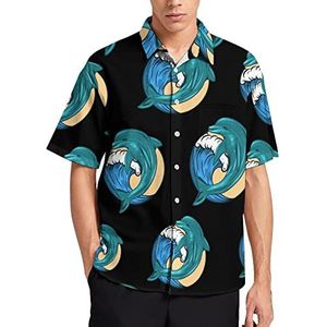 Dolphin Who Is Jumping Out Sea Water Zomer Heren Shirts Casual Korte Mouw Button Down Blouse Strand Top met Zak XS