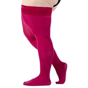 CALZITALY Ondoorzichtige halterloze kousen met fluwelen band, zwart, rood, groen, S - 4XL, 60 denier, Made in Italy, Cerice Pink, 4XL