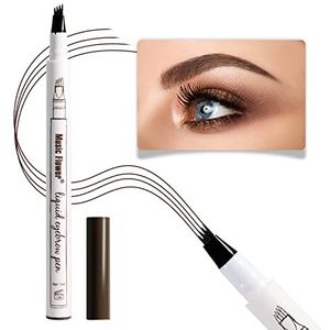 Music Flower Vloeibaar waterbestendig langhoudende wenkbrauwstift met vier vorkpunten, micro-fork punt, veegvast, kastanjebruin