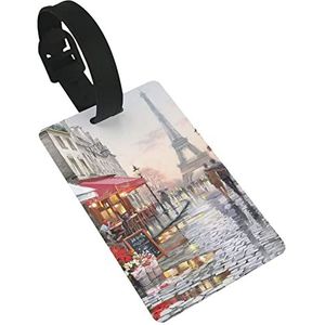 Bagagelabel voor koffer koffer tags identificatoren voor vrouwen mannen reizen snel ter plaatse bagage koffer olieverfschilderij Parijs straatbeeld Eiffeltoren