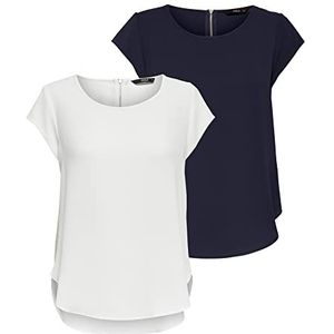 ONLY Dames Onlvic S/S Solid Aop Top Ptm T-shirt, blouseshirt, korte mouwen, Set van 2 (1 x Navy Blazer/1 x Cloud Dancer), 44